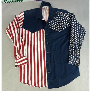 Vintage Roper MED Sport Shirt American Flag Button Up Western Rodeo USA stain